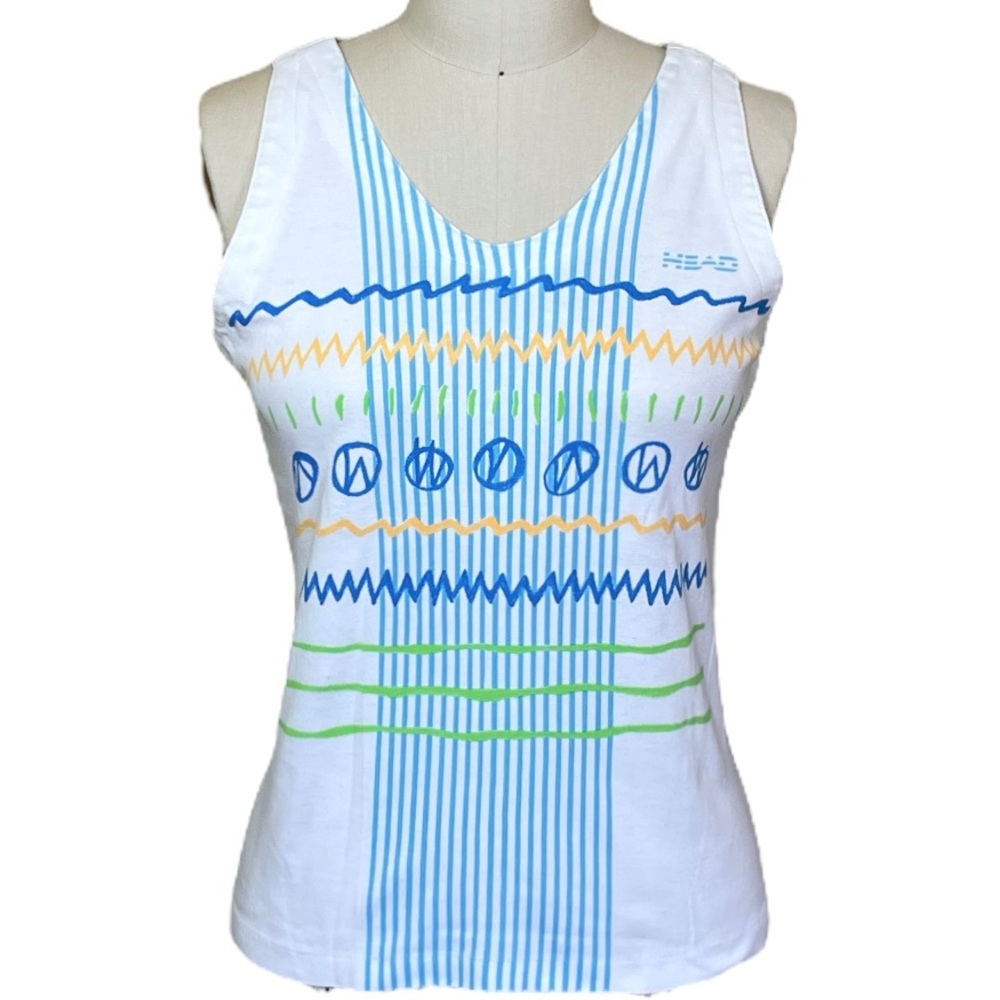 Vintage Head Sportswear Graphic Tennis Tank Top White Blue S
